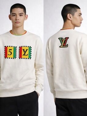 Louis Vuitton Graphic Sweatshirt Cream Multicolor Made in Italy (Unverified)
